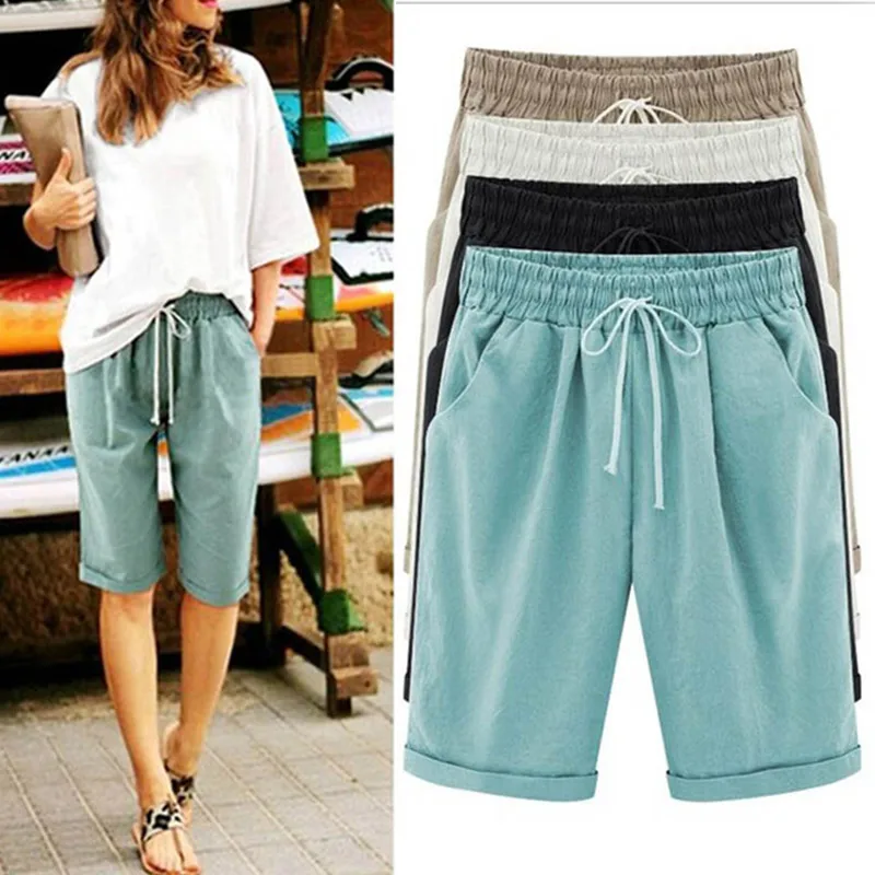 High Waist Lace Up Capris Women's Pants Cuffs White Black Loose Trousers For Women 2020 Summer Beach Clothes Woman Plus Size 6XL High Waist Lace Up Capris Women's Pants Cuffs White Black Loose Trousers For Women 2020 Summer Beach Clothes Woman Plus Size 6XL