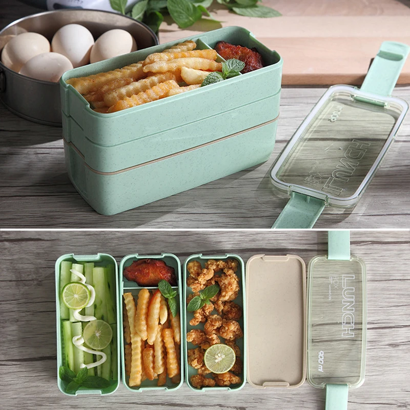 

Japan Style Double Tier Bento Lunch Box PP Cute Meal Box Tableware Microwave Oven