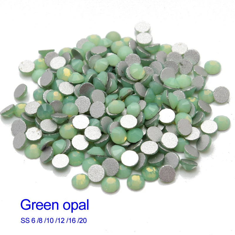 

Nail art Rhinestone Green Opal Glass stones SS6-SS16 Glue on free shipping