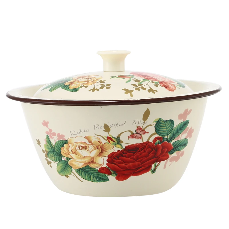 

Variety of Styles of Enamel Bowls, Large Capacity Enamel Fingertip Bowls, Easy to Store Food Kitchen Dinnerware 1 PCS