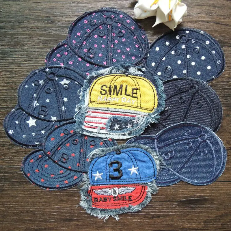 

Embroidery denim patches denim cap patches for children's trousers knee patches can be ironed