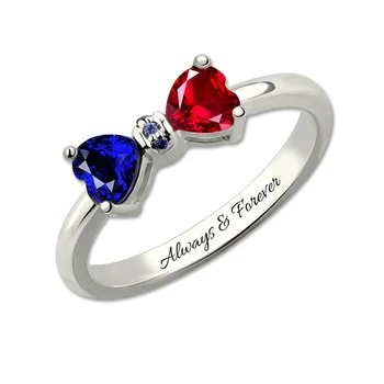

Birthstones Bow Ring Sterling Silver Unique Personalized Engraved Ring Jewelry for Your Love