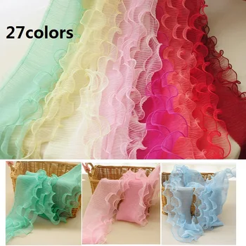 

5meters/lot 12cm 27colors Candy Color 3Layer Tulle Pleated Hexagonal Mesh Ruffled Lace Trimming X314