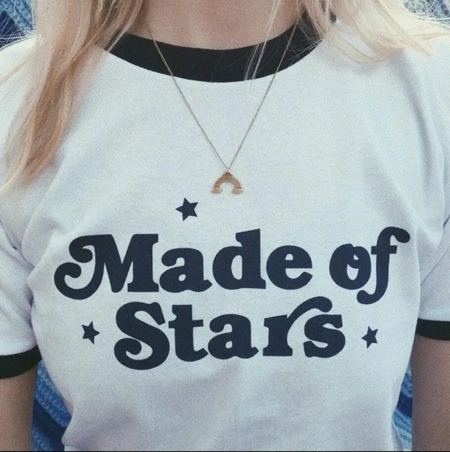 

2019 Vintage Style Made of Star Splicing Modal Tshirt Female Plus Size Graphic Casual Tees Harajuku 80s 90s Trendy Soft Tshirt