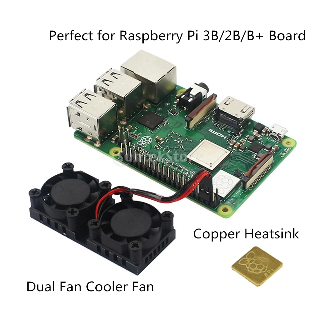 DC 5V CPU Motherboard Dual Fan Cooler Fan Heatsink for Raspberry Pi 3B/2B/B+