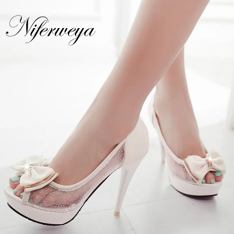 

Big size 32-43 fashion summer women shoes sexy Peep Toe ladies pumps bowknot decoration Mesh Platform high heels 32 33 CHD-C21