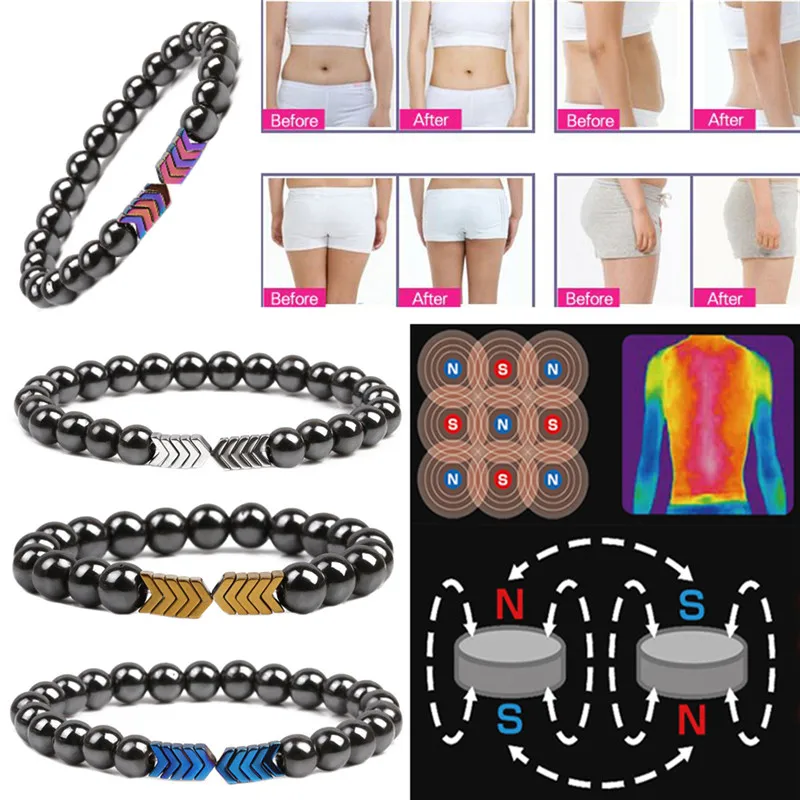 

Weight Loss Stone Magnetic Therapy Slimming Bracelets Health Care Magnetic Hematite Stretch Beaded Bracelets For Men Women