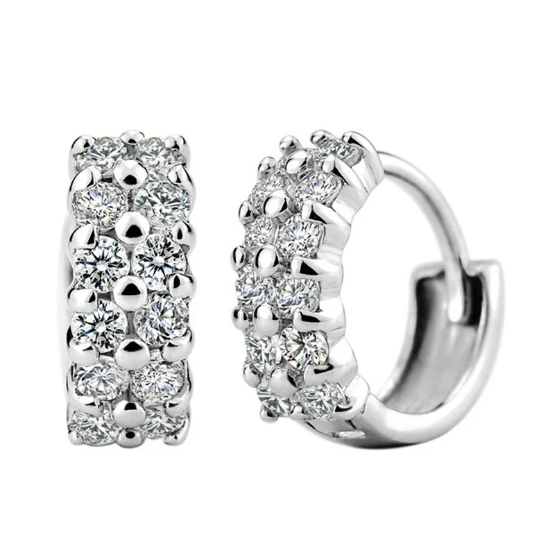

High Quality 925 Sterling Silver Hoop Earrings Shine Double Row Cubic Zirconia Earrings Women Fashion Jewelry