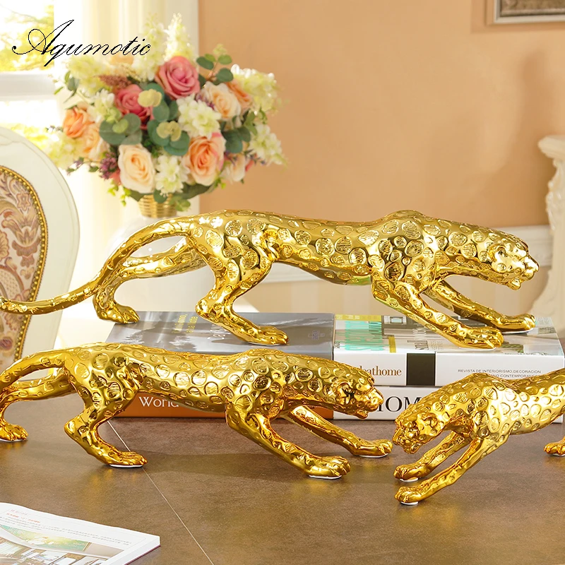 Buy Aqumotic Gold Ceramic Leopard Decor European Style