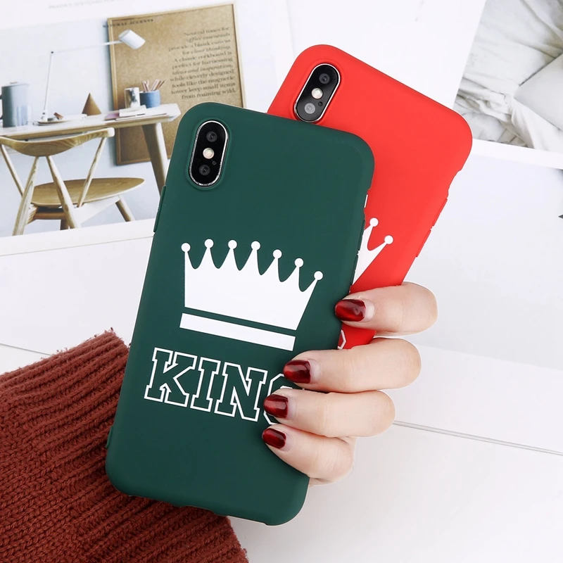 Матовый чехол для телефона с короной для iPhone 11 Pro Max XS Max X XR King queen чехол s 7 6 6s 8 Plus сплошной карамельный цвет Мягкий ТПУ полный Чехол