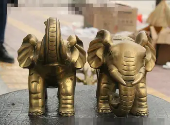 

Folk China Fengshui Brass Ruyi Elephant Heffalump Auspicious Animal Statue Pair
