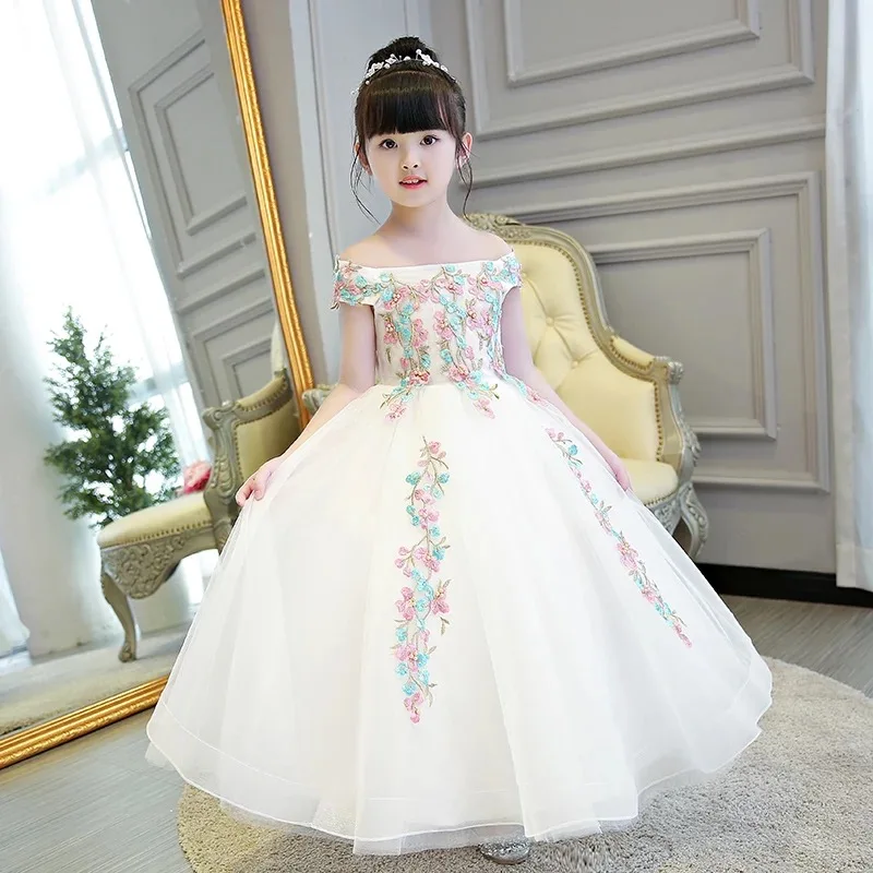 2017 New Children Girls Luxury Beautiful Embroidery Flowers Princess