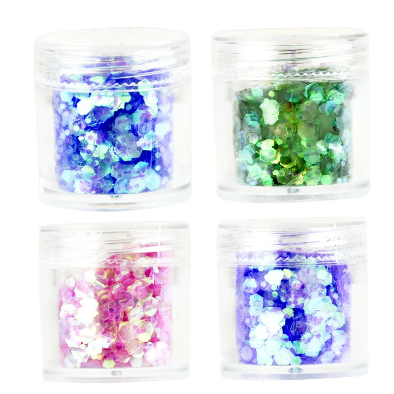 

10ml /jar 3D Nail Purple Blue Pink Mixed Nail Glitter Powder Sequins Powder For Nail Art 4 Colors For Gel Polish Glitter CA107