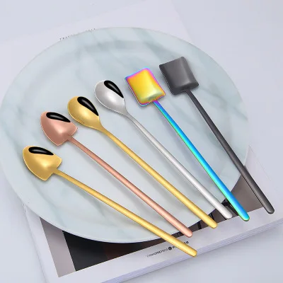 

304 Stainless Steel Square Small Coffee Spoon Stirring Spoon Teaspoon Tea Spoon Dessert Spoon Long Handle Tableware Gold Black