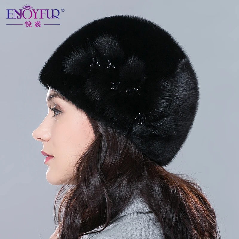 

Genuine mink fur hat for women winter imported whole mink fur cap floral pattern Russian high-end luxury female hats