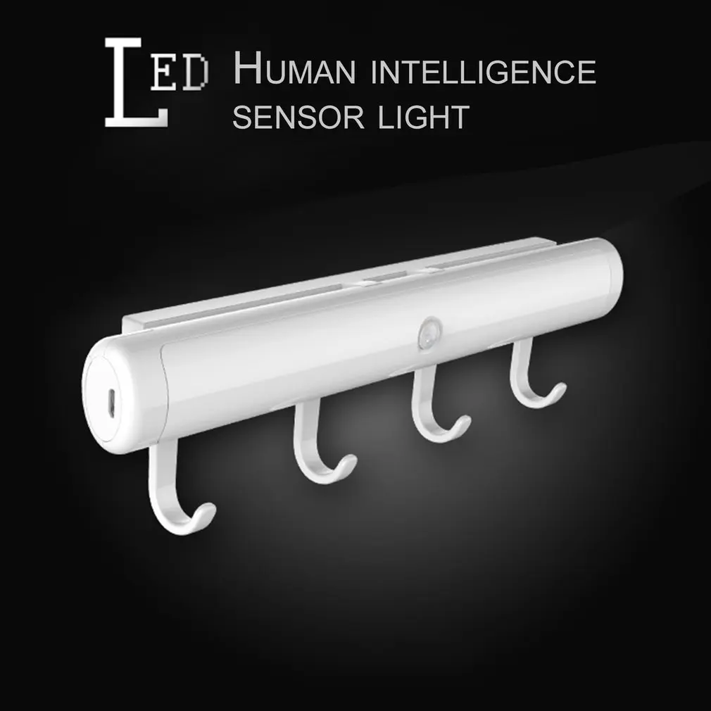 

LED Light PIR Sensor Night Light with Magnetic Suction Rotary Wardrobe Light with Hooks for Bathroom Cabinet New
