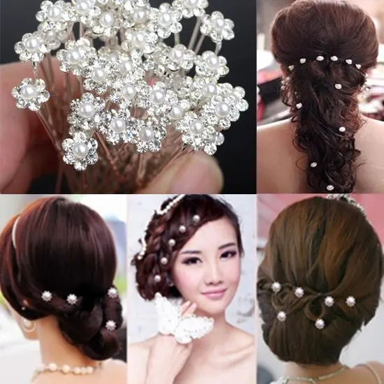 Fashion Pearl Hair Pins Crystal Hair Jewellery Wedding Bridal Jewelry
