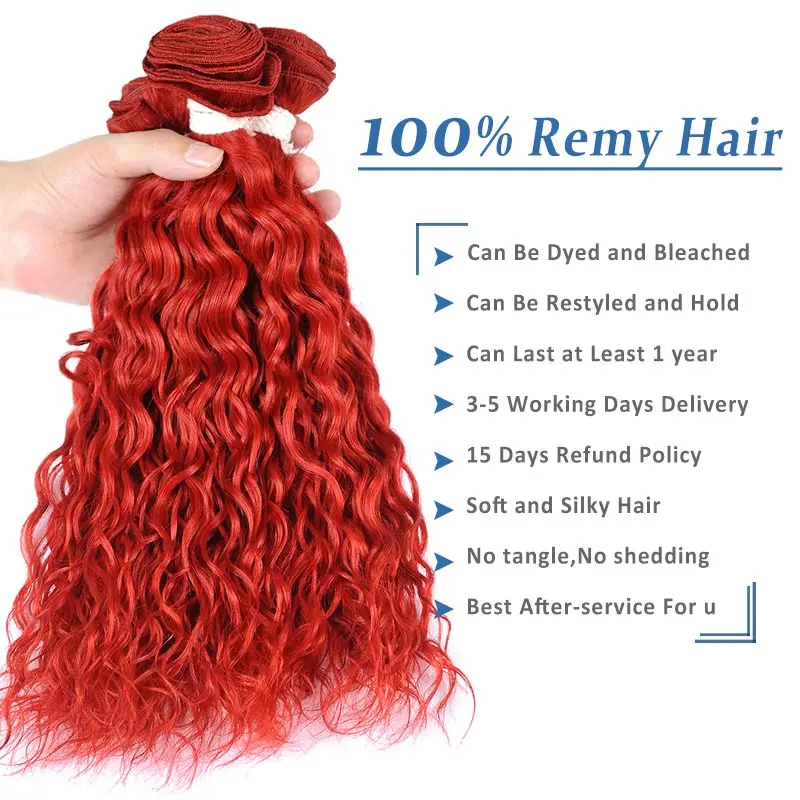 Remyblue Hair Malaysian Water Wave Bundles With Closure Red Human Hair Weave Bundles With Closure Burgundy 99J Remy Hair Bundles