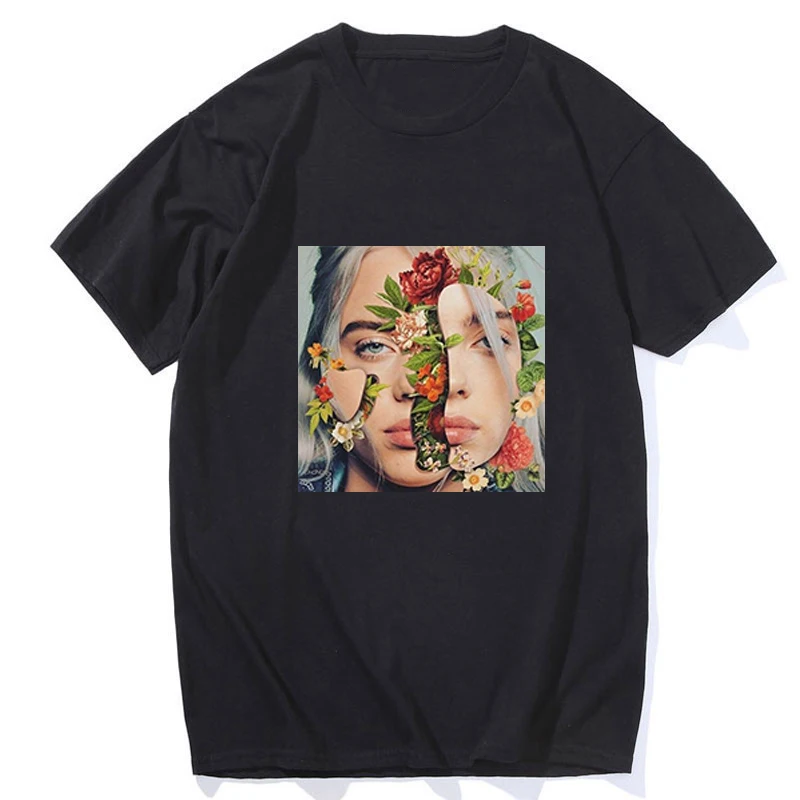 

Billie Eilish Flower T-Shirt Cool Singer Women/men Harajuku Fashion Aesthetic Vogue Casual Brand Shirts Top Tees Summer Clothing
