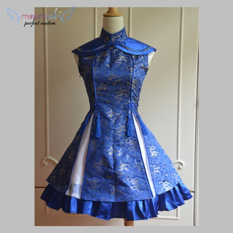 

Classic Blue Qi Dress Sleeveless Lace Up Printed / Red Satin Qi Dress Sleeveless Plum Blossom Printed Lolita Dress !