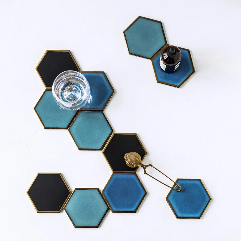 

Luxury Hexagon Ceramic Coast Europe Phnom Penh Table Cushion Cup Pad Coffee Tea Tablemat Black Green Blue Non Slip 1pc Placemat
