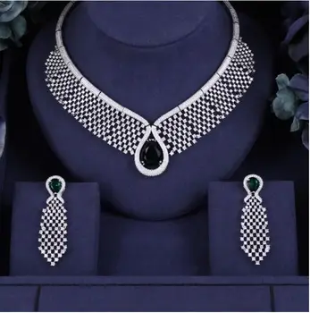 

Accking Luxury SHINY BRILLIANT CRYSTAL ZIRCON EARRINGS AND NECKLACE BRIDAL JEWELRY SET WEDDING DRESS ACCESSoRIES