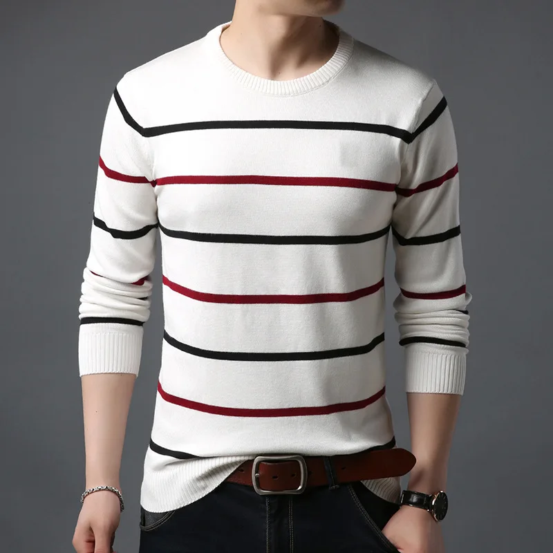 

New Arrival Fashion Brand Sweater Mens Pullover Striped Slim Fit Jumpers Knitred Autumn Korean Style Casual Men Clothes