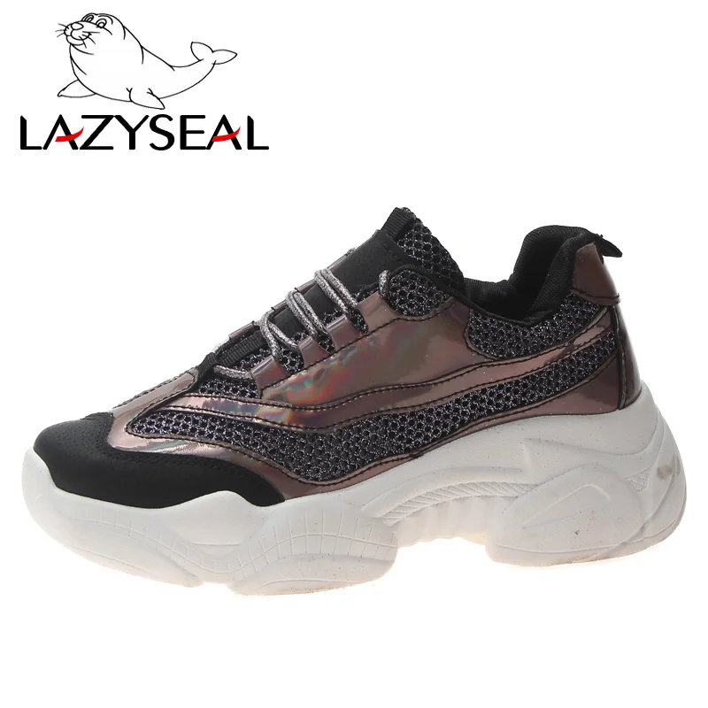 LazySeal/сетчатая дышащая обувь; женские кроссовки; дышащие кроссовки на платформе; женские ботинки на шнуровке; женская обувь; кроссовки; chaussure - Цвет: Black