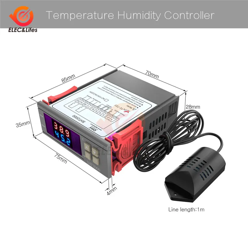 

DC 12V 24V AC 110V 220V SHT2000 Digital Thermostat Hygrometer Regulator dual Led display Temperature Humidity Controller Switch