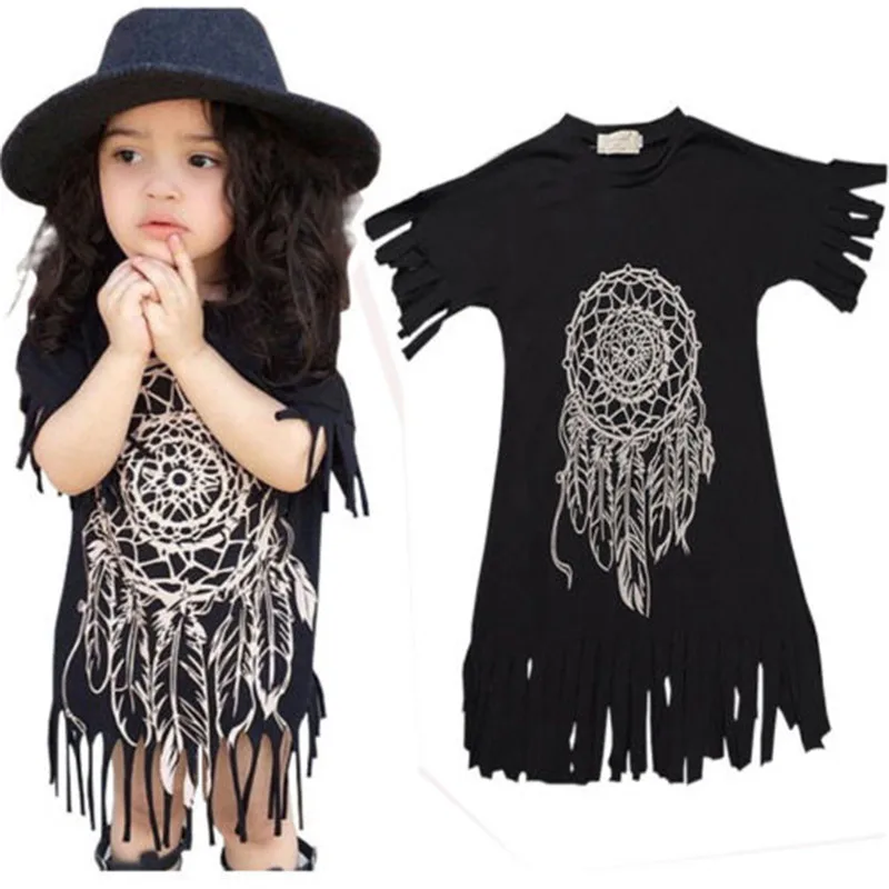 

Cute Kids Baby Girl Dress New Summer Casual Fringes Tassels Dress Toddler Princess Dress Clothes 1-6Y