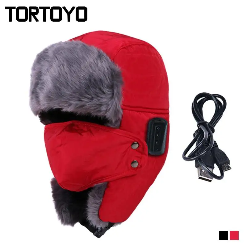 TORTOYO Winter Warm Wireless Bluetooth Hat Outdoor Snow Hunting Cap+Windproof Facemask Music Headgear Handsfree for Smart Phone |