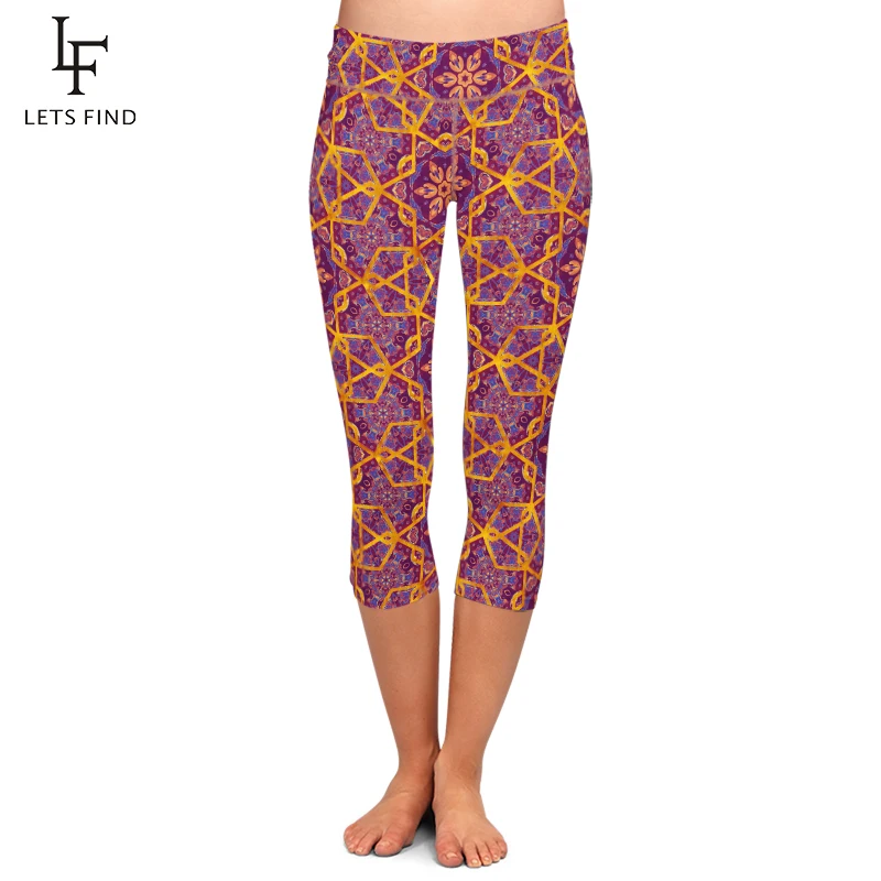LetsFind 2019 Summer Women Pants Fashion High Waist High Quaility Milk Silk Print Women Soft and Comfortable Capri Leggings
