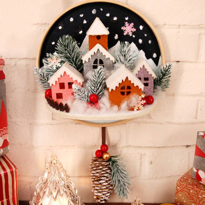 Circular Frame Happy New Year Theme Free Cutting Felt Material DIY Package Handmade Cloth For Diy Crafts Living Room Decor Light |