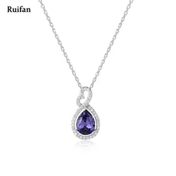 Ruifan 925 пробы серебряный кулон цепочки и ожерелья обувь для девочек свадебные аксессуары для женщин сердце/Teardrop фиолетовые Кристальные