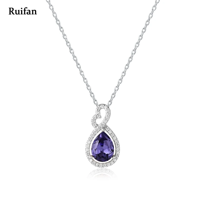 

Clearance Sale Waterdrop/Heart Shape Amethyst Crystal Rhinestone 925 Sterling Silver Pendant Necklace with Stone Women YNC002