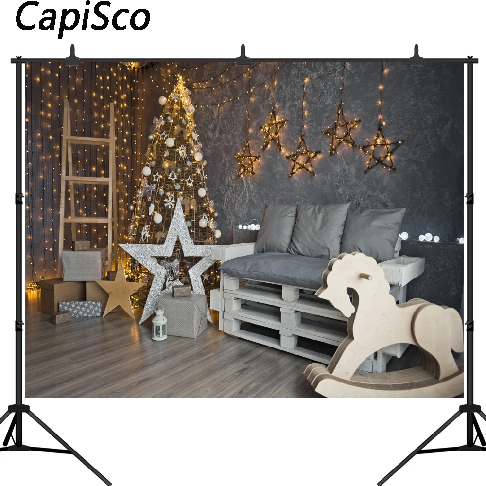 

Capisco photography backdrop Christmas tree trojan horse Shining stars wall background printed photographic computer printing