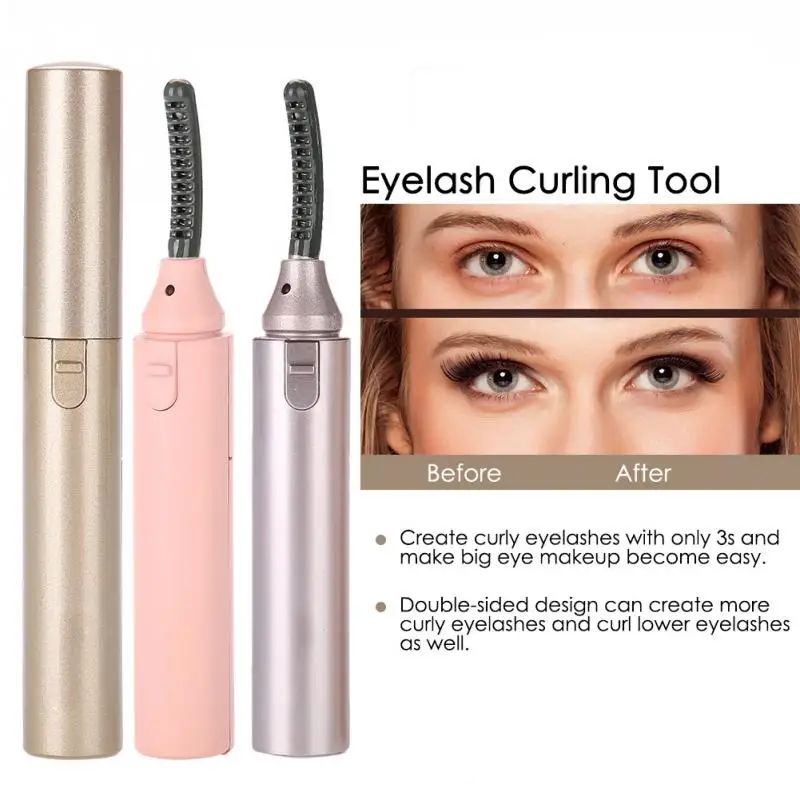 

New Electric Heated Eyelash Curler Double Sided Long Lasting Curling Eyelash Applicator Curly Lash Makeup Tool Set + Comb