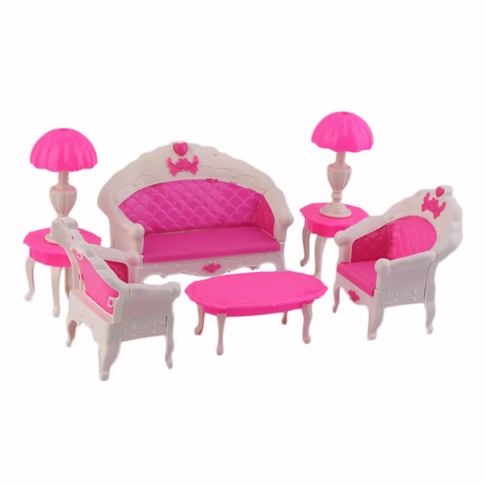 Us 14 25 Toys 6pcs Cute Cartoon Princess Kids Dolls Accessories Doll Vintage Sofa Chair Couch Desk Lamp Furniture Set Disembled In