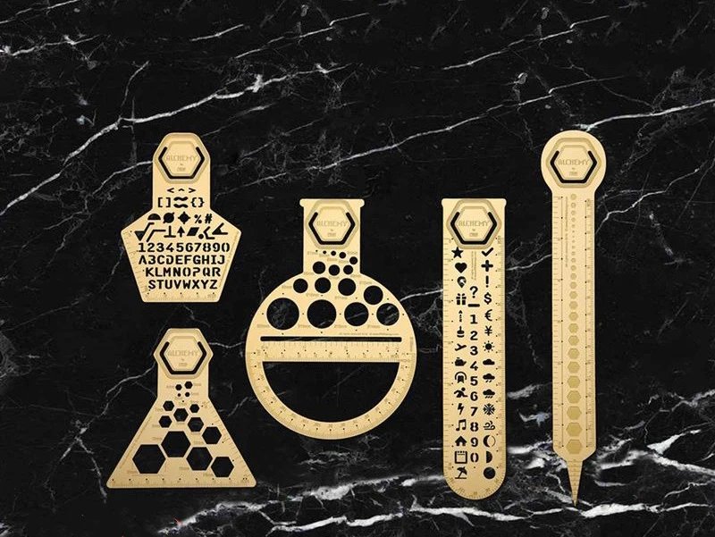 

Design Of Multifunctional Handbook Drawing Ruler Creative Brass Template Ruler Hollow Out Ancient Digital Letters