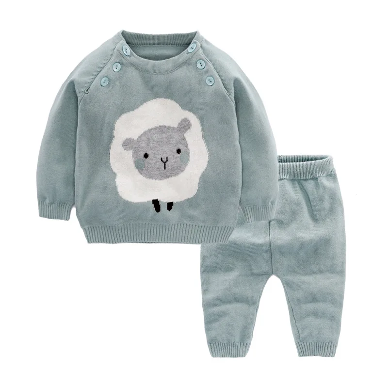 Newborns Toddler Baby Boy Girl Set Wool Knitted Cotton Sweater Clothing Sets Infant Warm Cartoon