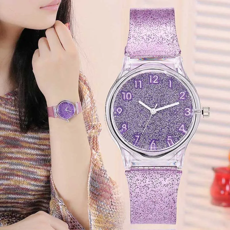 Luxfacigoo Women Shiny Quartz Watch Silicone Strap Glitter Round Dial Girl Casual Wristwatch Tt88 huismerk kopen in de aanbieding