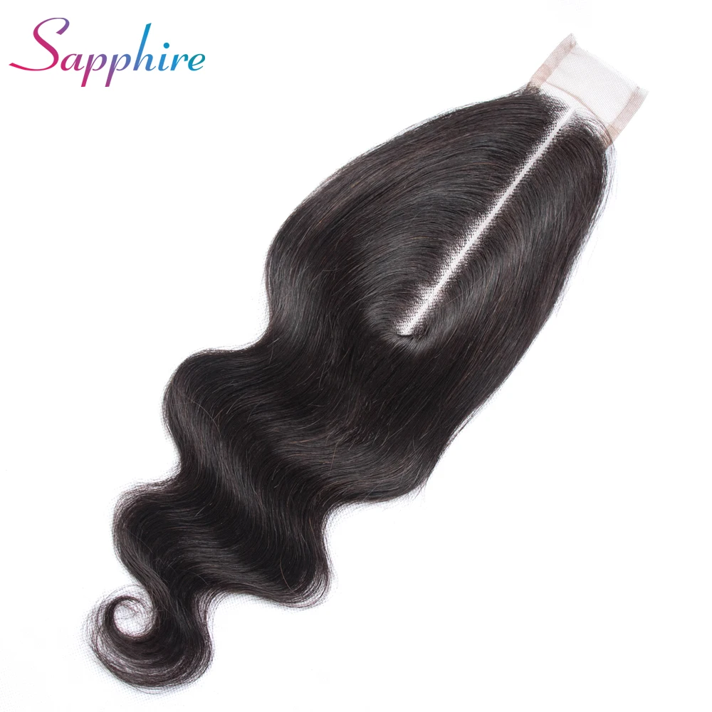 

Sapphire Brazilian Human Hair Lace Closure Body Wave Closure 2x6 Middle Part Non-Remy With Baby Hair 100% Human Hair Weaving