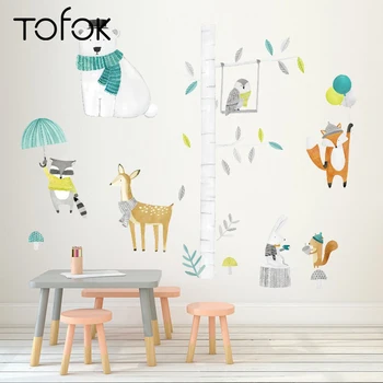 

Tofok Ins Forest Animal Wall Sticker Home DIY Decor Deer Rabbit Kids Room Decals Nordic Style Removable Dorm Nursery Wallpaper