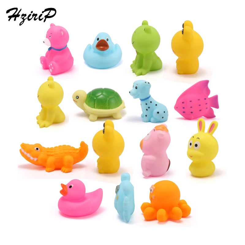 

HziriP Baby Bath Cartoon Animals Bathing Toys Squeaky Rubber Doll Float Sqeeze Sound Pretend Play Educational Toy Children Gifts