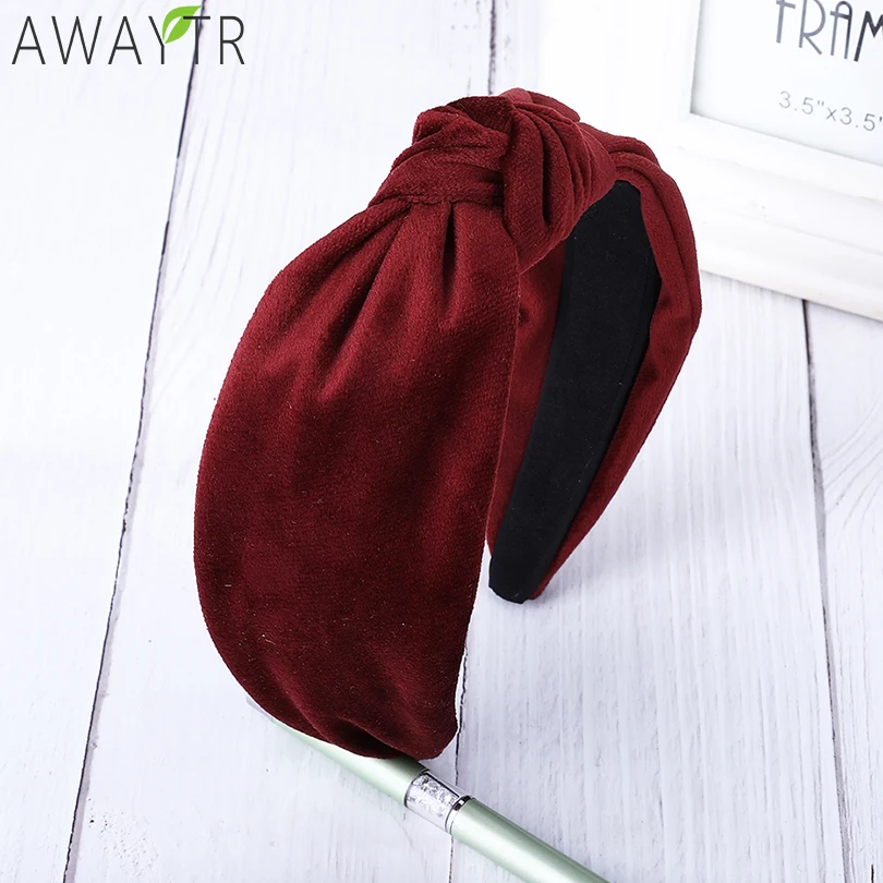 

AWAYTR Gold Velvet Ladies Knotted Headbands Fashion Wide-Brimmed Headwear Solid Hari Hoop Women's of Hair Accessories