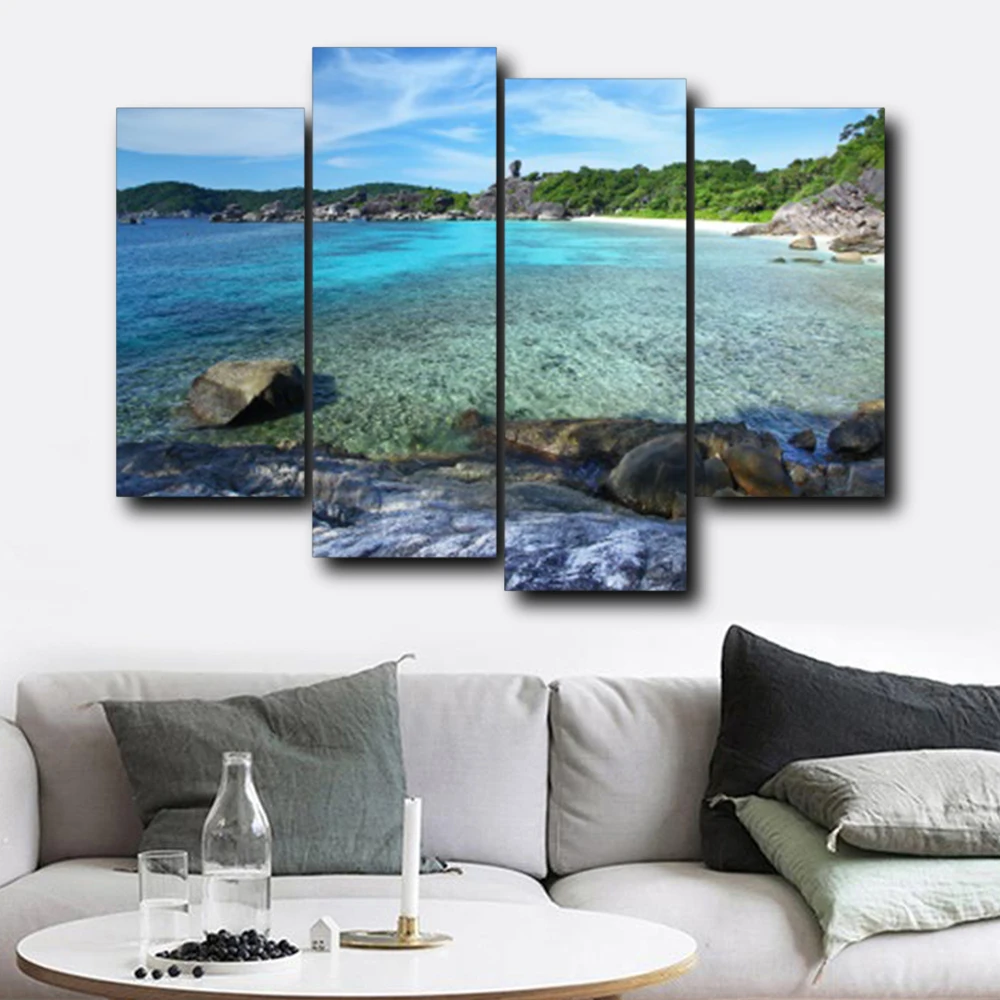 

Laeacco Nordic Outside Posters and Prints Seaside Stone Wall Artwork Modern Canvas Painting Living Room Bedroom Home Decoration