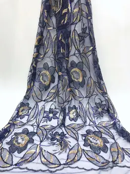

Royal blue gold line african lace fabric 2019 high quality lace french mesh fabric sequins nigerian swiss lace fabrics dress