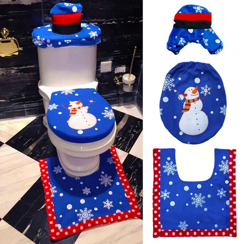 

3Pcs Santa xmas Toilet Seat Cover Rug Bathroom Set Decoration Christmas Style Lovely Overcoat toilet case