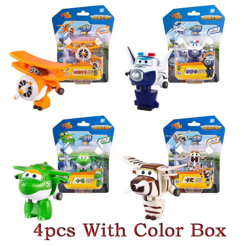 4pcs With Color Box2 Оригинальные AULDEY мини Супер Крылья деформация самолет робот игрушка фигурки супер крыло Трансформация игрушки для детей подарок - Цвет: 4pcs With Color Box2