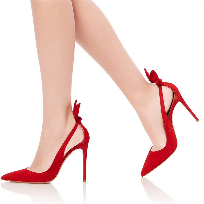 Модные красные женские туфли-лодочки на высоком каблуке, милые вечерние босоножки с бантиком сзади и узлом, дизайнерские женские туфли с
